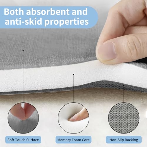 Cupic Cupid Memory Foam Bath Mat, Non-Slip Bathroom Rug, Gray 20" x 32"