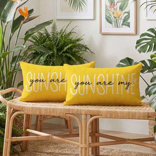 Yellow Sunflower Throw Pillow Covers Set of 2 12x20 Inches Home Decor