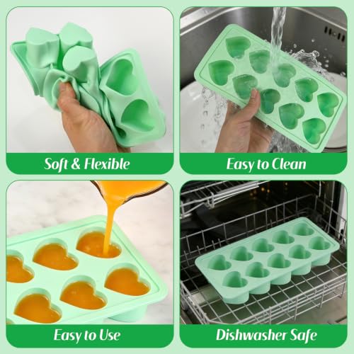 FRUIID Heart Silicone Ice Cube Molds, 3-Pack Deep Tray (Pink, Purple, Mint)