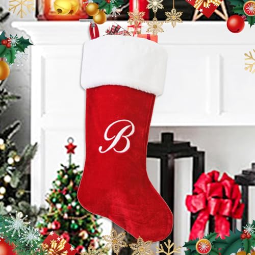 20 Inch Red Letter Christmas Stockings - Plush Holiday Decor - Variation B