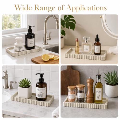 Silicone Bathroom Tray - Small Beige Vanity Organizer for Countertop