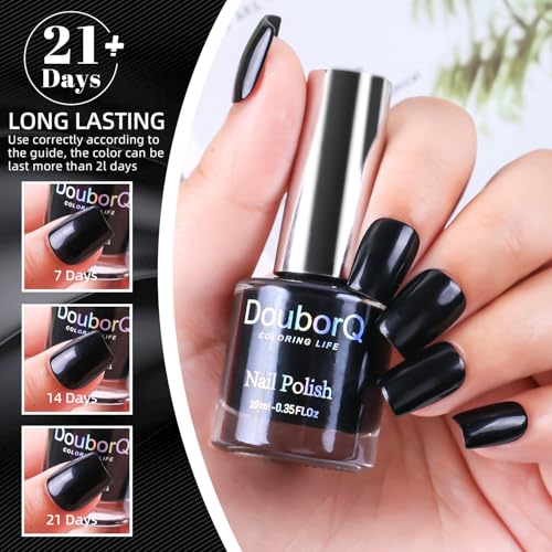 DouborQ Mysterious Black Nail Polish Air Dry Long-Lasting Varnish 10ml