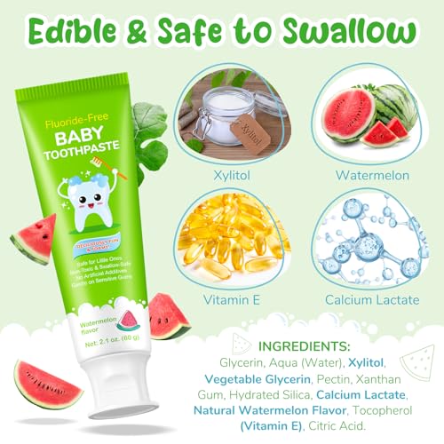 Smddx Fluoride-Free Baby Toothpaste Watermelon 2.1 oz for Ages 2-3