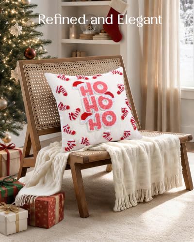 Christmas Tufted Pillow Cover 18x18 Inch - HoHoHo Variation - Cozy Holiday Decor