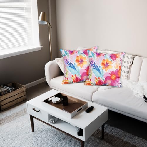 TAJWE Waterproof Outdoor Pillow Covers 18x18 Inch Set of 2 - White Floral