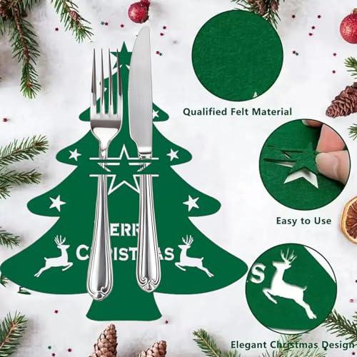 6Pcs Christmas Silverware Holder & Placemats Set Red Green Tree Decor
