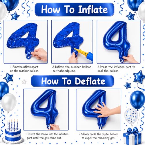 Navy Blue 40 Inch Number 4 Balloon - Self-Inflating Foil for Parties