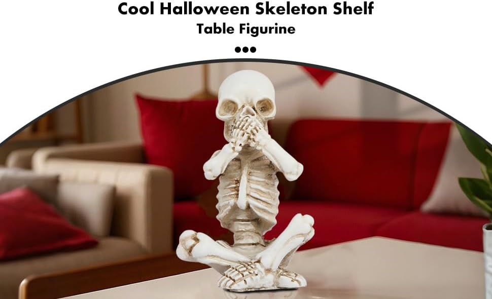 Skiennix Yoga Skeleton Figurine - Gothic Home Decor Accent Statue Set of 3 | Antique Silver Finish