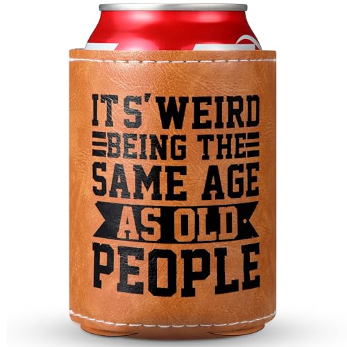 Honeydak Leather Can Cooler Sleeve - Funny Gift for Dad & Men