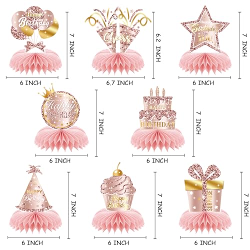 Rose Gold Birthday Honeycomb Centerpieces - 8 Pack Table Decor