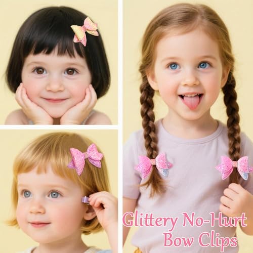 TODDER 3.35 Inch Glitter Hair Bows for Girls 10-Pack Sequins Alligator Clips