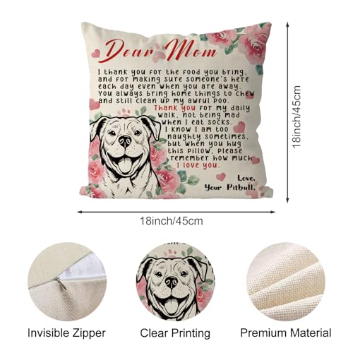 Pitbull Mom Pillow Cover 18x18 Inch Dog Lover Throw Pillowcase