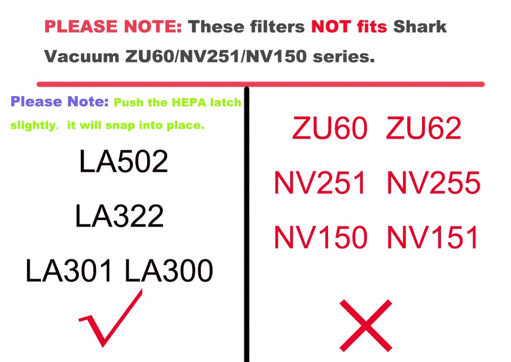 Dttery LA502 LA322 Filter Replacement for Shark Rotator Navigator Lift-Away ADV DuoClean PowerFins Upright Vacuum LA502, LA322, LA301, LA300, LA702, Part XFFK320, XHF320, 4 Foam, 4 Felt, 2 HEPA