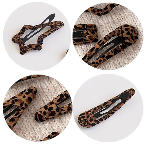 2 Pcs Brown Cheetah Hair Clips Geometric Metal Side Hair Barrettes