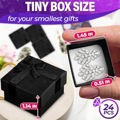 KETAR Black Ring Boxes Bulk - 24 Pack, Cardboard with Foam Insert, 1.57x1.57 in