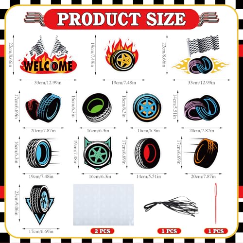Race Car Party Door Banner Set - 12 Racing Wheel Decorations