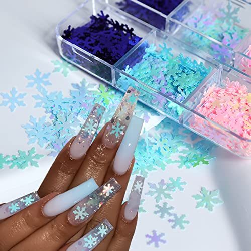 Blue Snowflake Nail Art Sequins 6 Grids Winter Glitter Charms