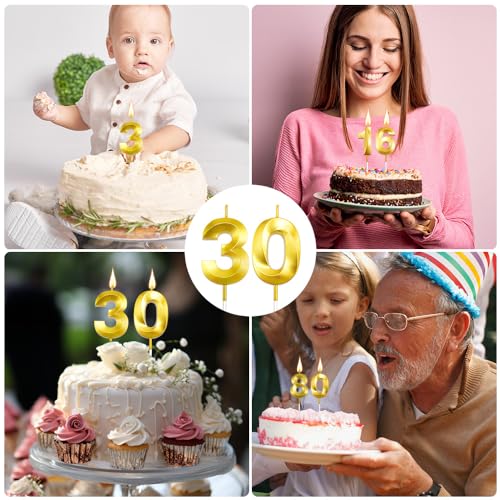 Gold Number 30 Birthday Candles - Elegant Cake Topper Set