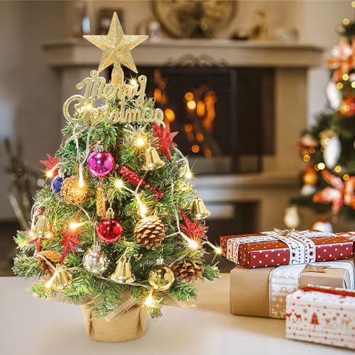 Mini Christmas Tree with Lights & Star Topper - Octagonal Star Variation 21.65in