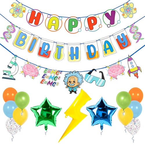 Science Birthday Decorations Kit with Pre-Strung Banner & Balloons