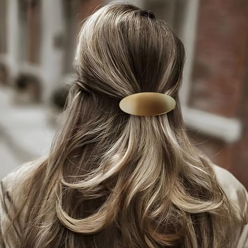 GAQWOK 3-Inch Oval Gold Hair Barrette Vintage Metal Clip for Thick Hair