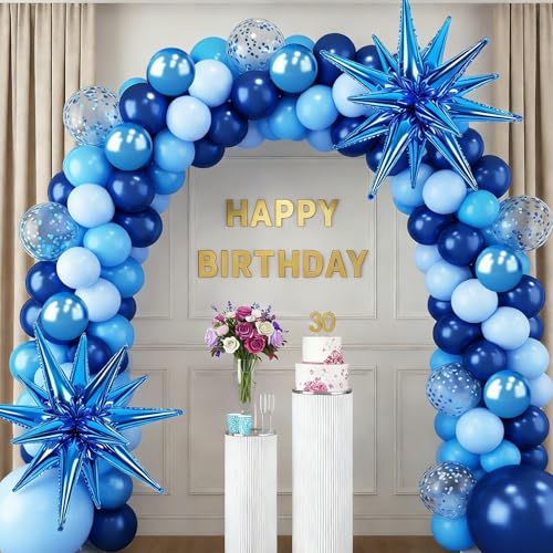 RUBFAC 140pcs Blue Balloon Arch Kit - Navy & Metallic Blue Garland Set