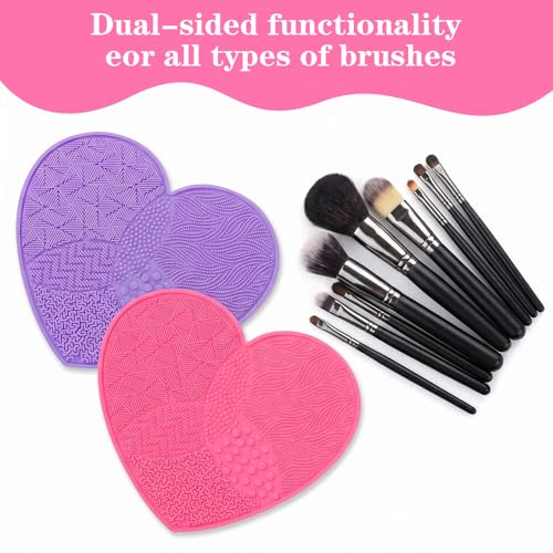 Elegaperma 2Pcs Silicone Makeup Brush Cleaning Mat Heart Shaped