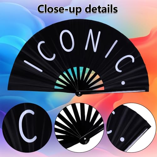 tiggell Large Line Dancing Rave Fan - 13.5 Inch Bamboo & Satin Clack Hand Fan