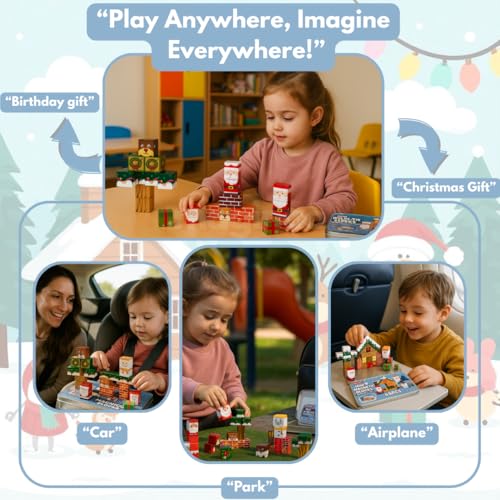 Christmas Mini Magnetic Building Blocks Travel Set - Educational Toys for Kids 3-8