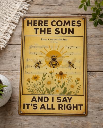 Here Comes The Sun Vintage Metal Tin Sign - 8x12 Inch Wall Art