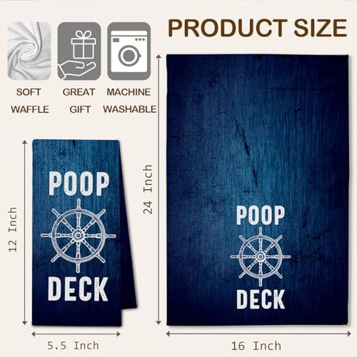 Nautical Ocean Kitchen & Bathroom Towels - 16x24 Inch, Navy Blue