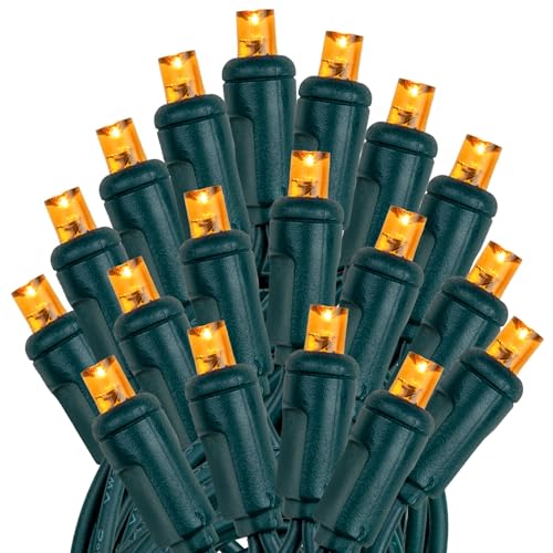 Amber LED Christmas String Lights 25ft 50 LEDs Green Wire UL Listed - Novelty Lights