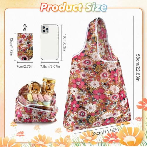 MIAHART Foldable Reusable Grocery Tote Bags - Waterproof Nylon, Cute Floral Design