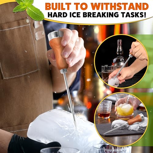 Stainless Steel Ice Pick - 8.07 Inch with Wooden Handle for Easy Ice Breaking