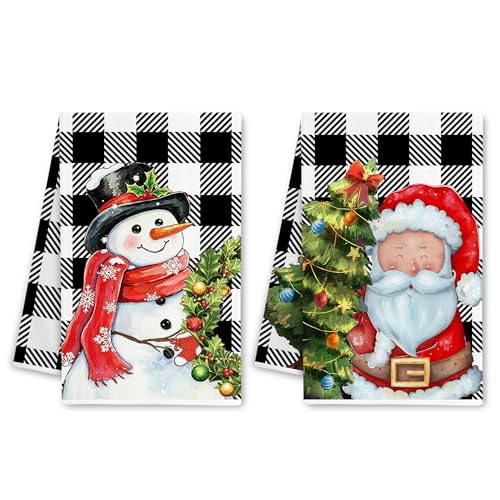 Christmas Kitchen Towels Set of 2, 18x28 Inch Black Buffalo Plaid