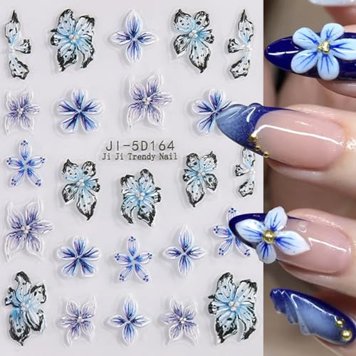 5D Embossed Floral Nail Art Stickers Self-Adhesive Spring Flowers Decals