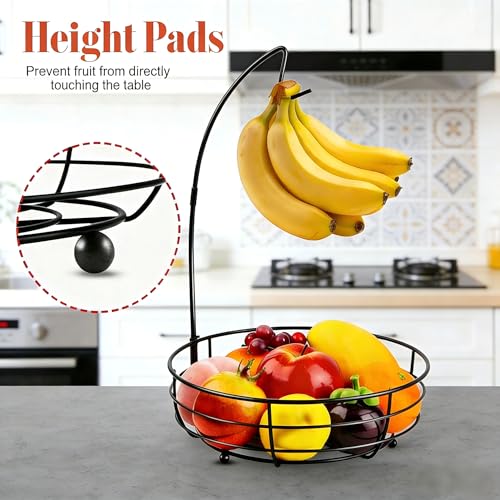 Vituney Metal Fruit Basket with Banana Hanger - Rust-Proof Counter Organizer