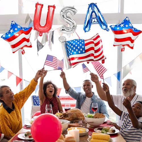 USA Letter Balloons Set - 28" American Flag & 18" Star Mylar Balloons