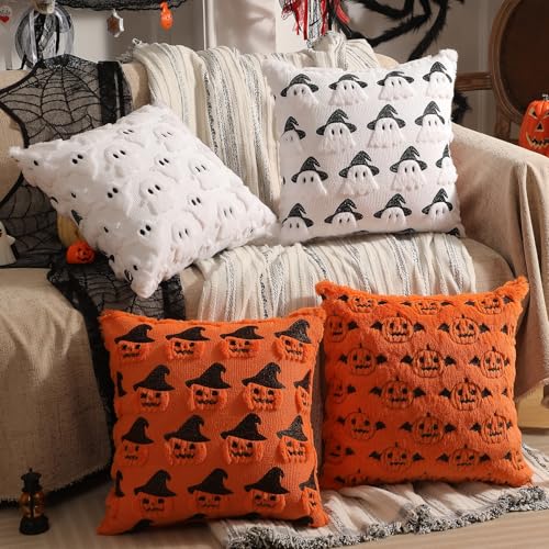 Halloween Pillow Covers Set of 2 - Double-Sided Faux Fur, 18x18