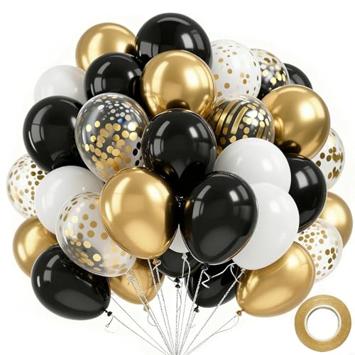 Black, Gold & White Balloons - 60PCS 12 Inch Confetti Set for Parties