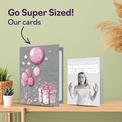 Giftzie Silver Cousin Birthday Card - A5 with Pink Presents