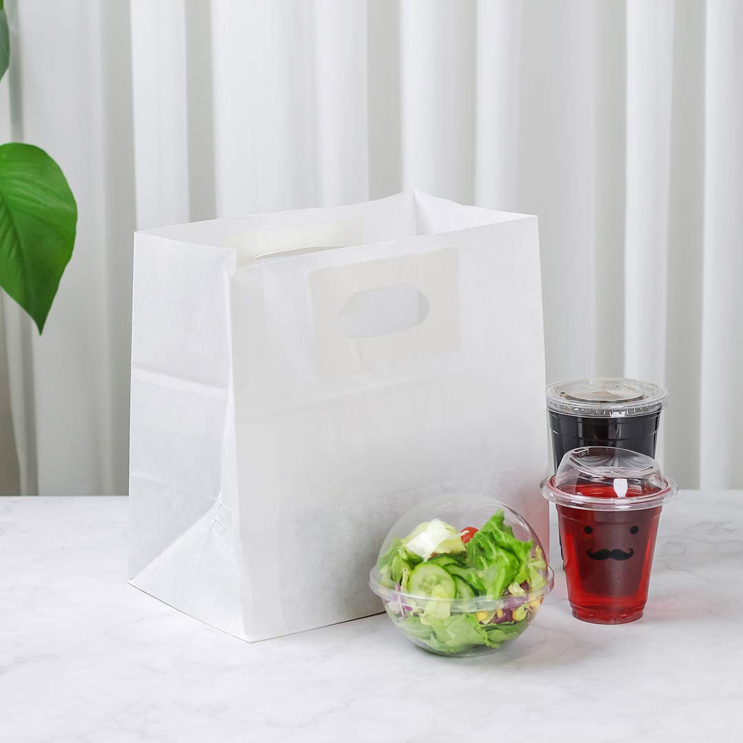 Restaurantware-Bag Tek 11 x 7 Inch Paper Take Out Bags, 100 With Handles Paper Shopping Bags - Rectangle, Medium, White Paper Gift Bags, Sturdy, For Shopping, Parties, Or Take Out