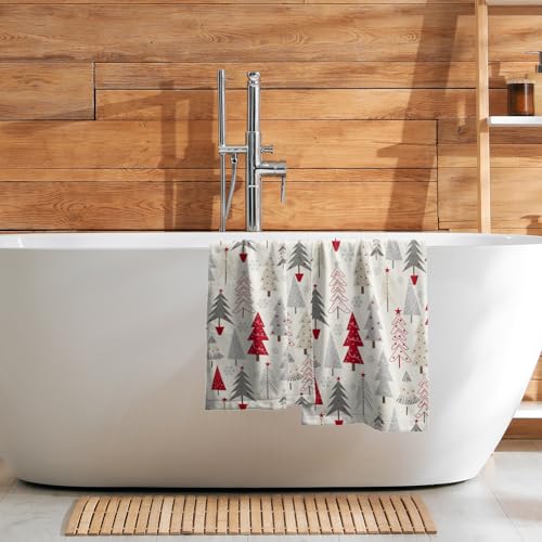 Christmas Tree Hand Towels Set (Red, Grey, Cream) - 2-Piece Holiday Decor