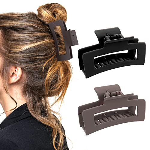 WLLHYF Square Hair Claw Clips 2-Piece Set Matte Non-Slip 3.5 Inch