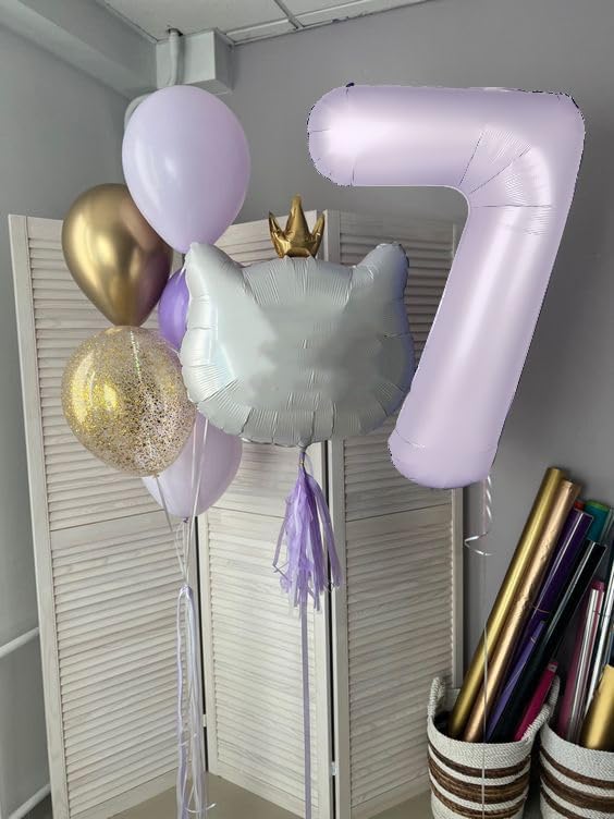 Number 6 Balloon 40 Inch - 6th Birthday Decorations for Boys & Girls | Cream & Purple Colors