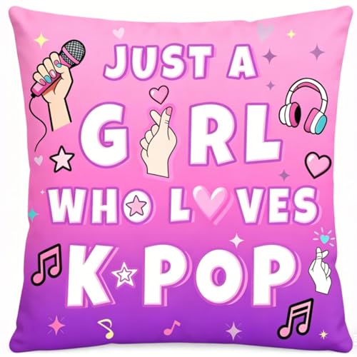 Just A Girl Who Loves K-Pop Pillow Cover - Purple 18" x 18" Dorm Decor