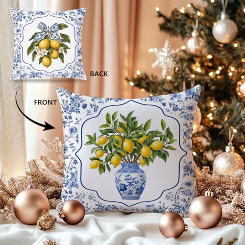 Chinoiserie Lemon Throw Pillow Cover 18x18 - Flannel Decorative Cushion