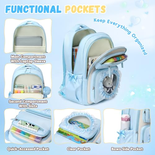 Kawaii Girls Backpack with Heart Window - School Bookbag for Ages 6-12