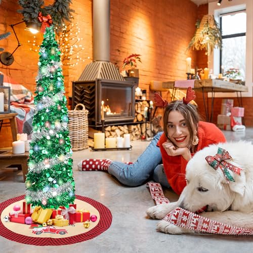 5FT Collapsible Pop Up Christmas Tree with 90 LED Lights - Green Silver