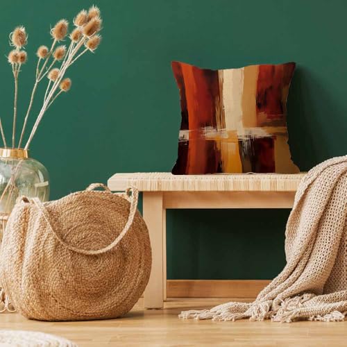 Rust Style Art Throw Pillow Cover 18x18 - Burnt Orange Linen Cushion Case